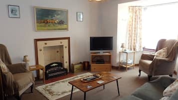 TV, fireplace, DVD player, books
