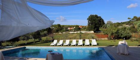 Innenpool, Außenpool, Sonnenschirme, Liegestühle