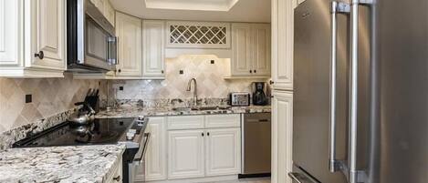 Fridge, microwave, oven, dishwasher