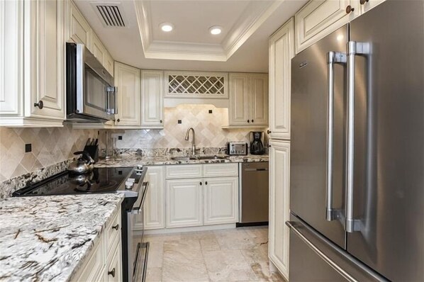 Fridge, microwave, oven, dishwasher