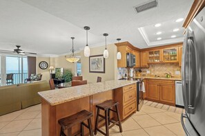 Fridge, microwave, oven, dishwasher