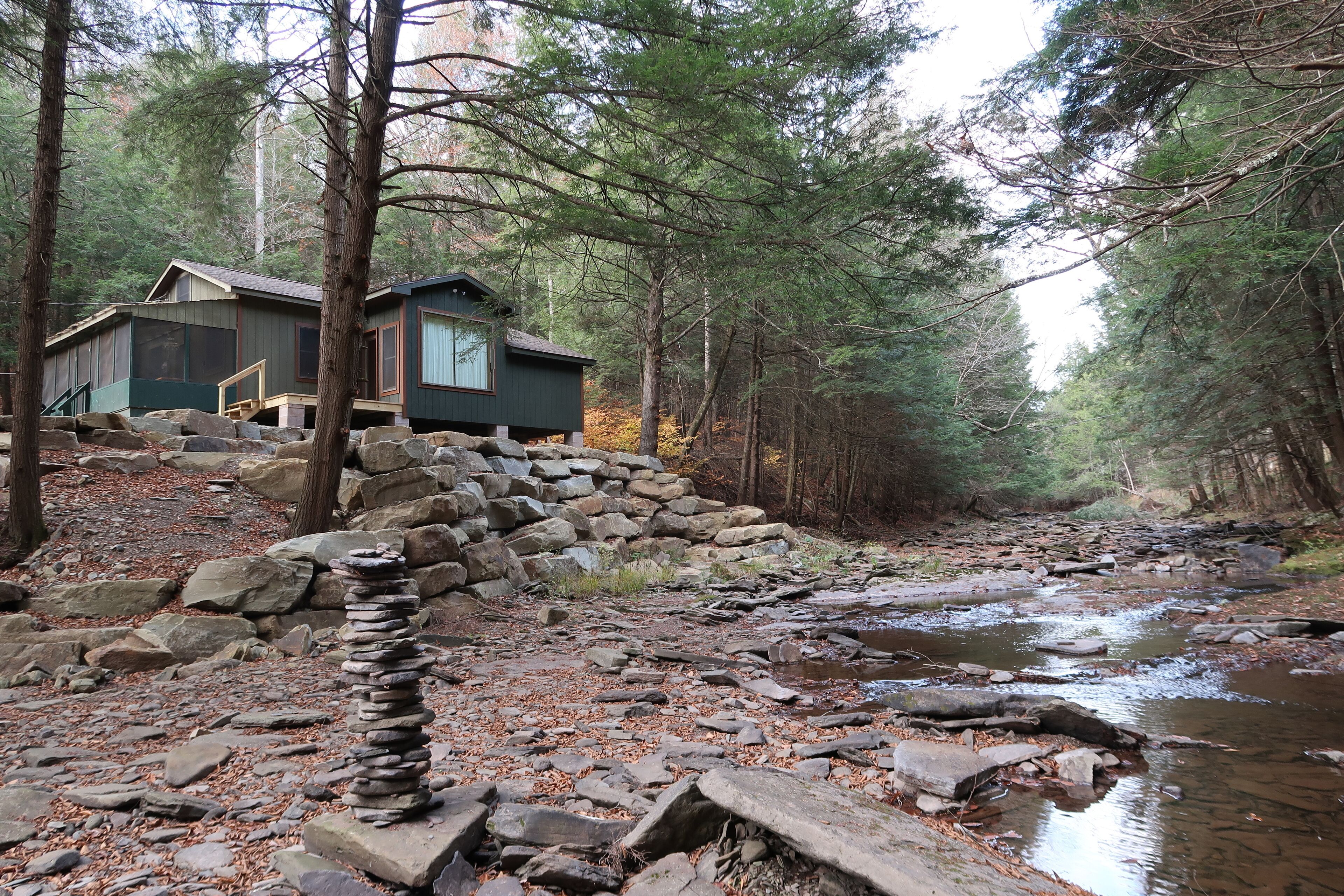 View of cabin from creek, Looking upstream,