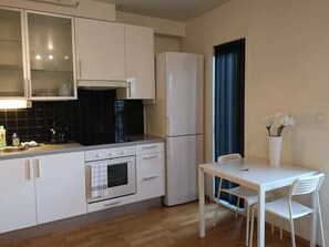 Apartment | Private kitchen | Full-size fridge, microwave, oven, stovetop