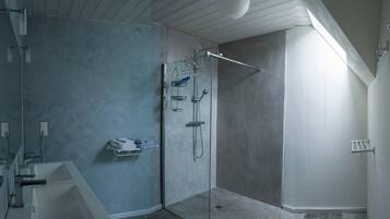 Shower, free toiletries, hair dryer, towels