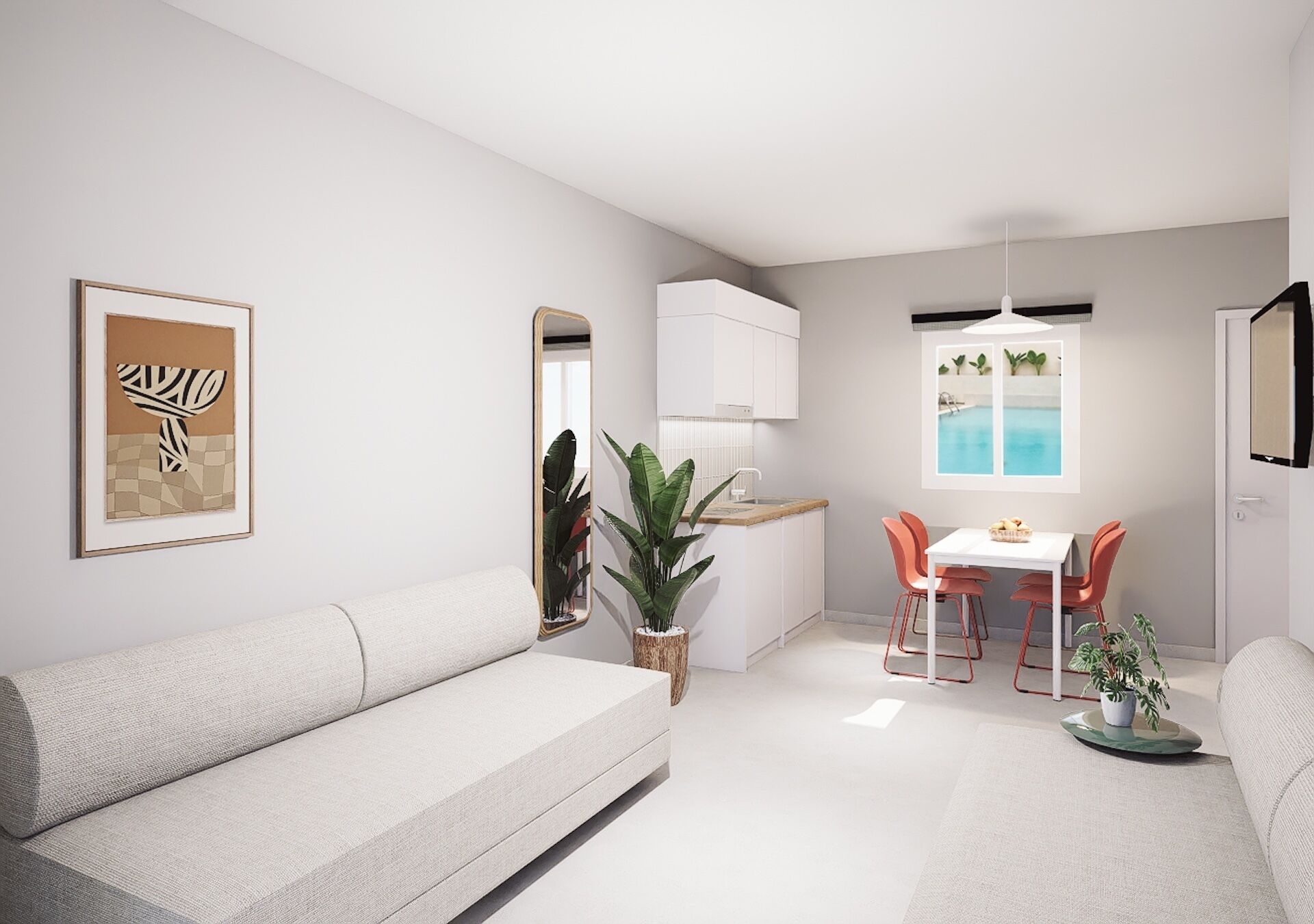 Apartment, 1 Bedroom, Pool Access, Ground Floor | In-room safe, desk, laptop workspace, blackout drapes