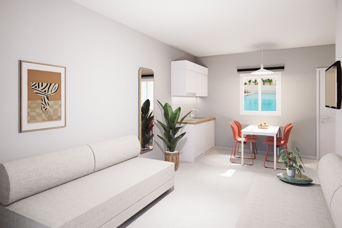 Apartment, 1 Schlafzimmer, Poolzugang, Erdgeschoss | Zimmersafe, Schreibtisch, laptopgeeigneter Arbeitsplatz