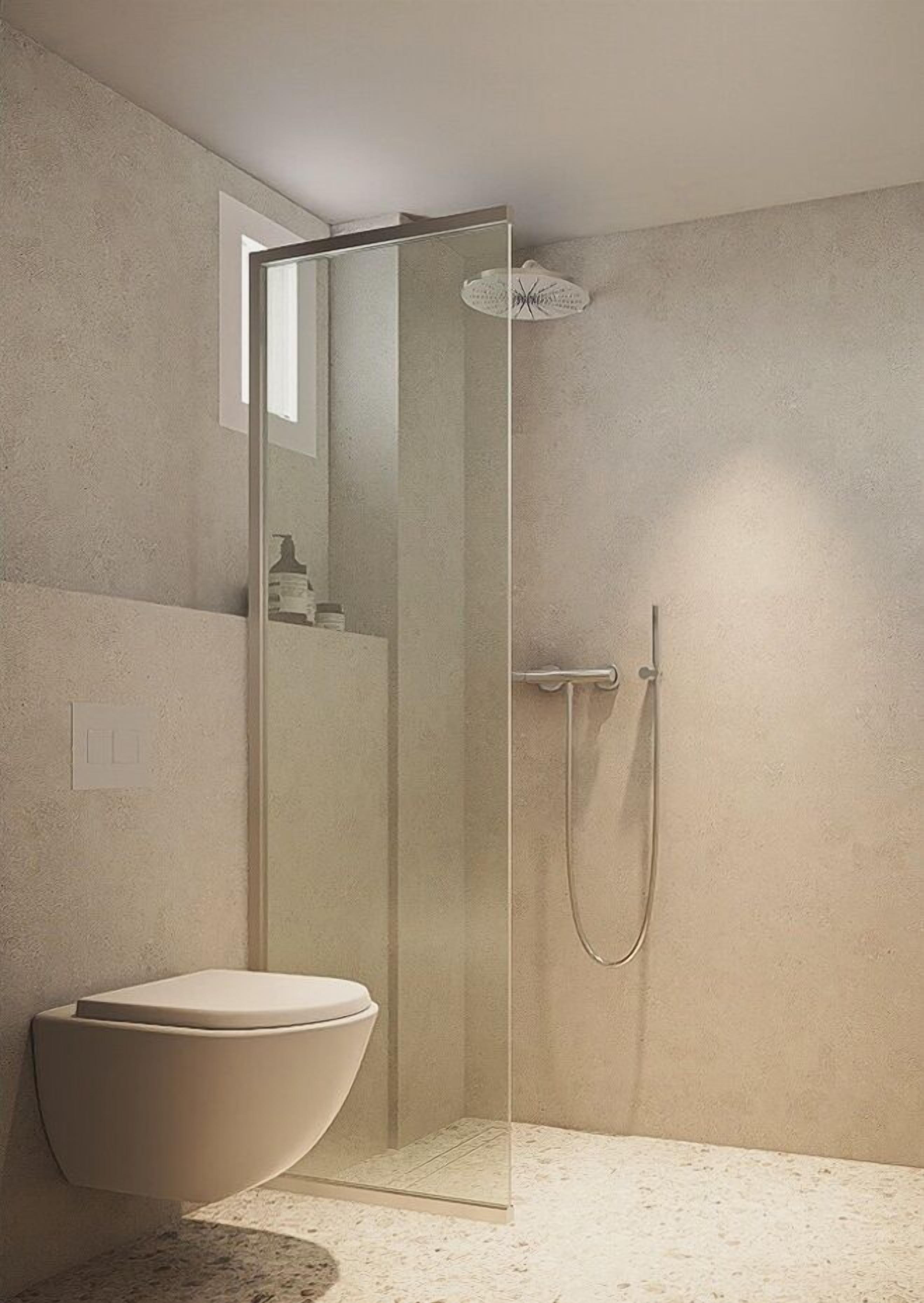 Superior Studio with Sea View and Balcony | Badeværelse | Bruser, gratis toiletartikler, hårtørrer, håndklæder
