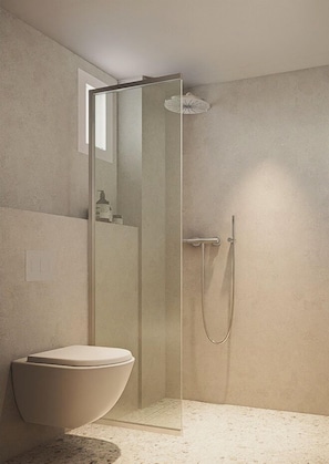 Superior Studio with Sea View and Balcony | Bathroom | Shower, free toiletries, hair dryer, towels - Melitti Lucent (Rethymno)
