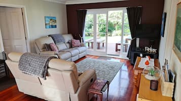 TV, DVD player, books, video library