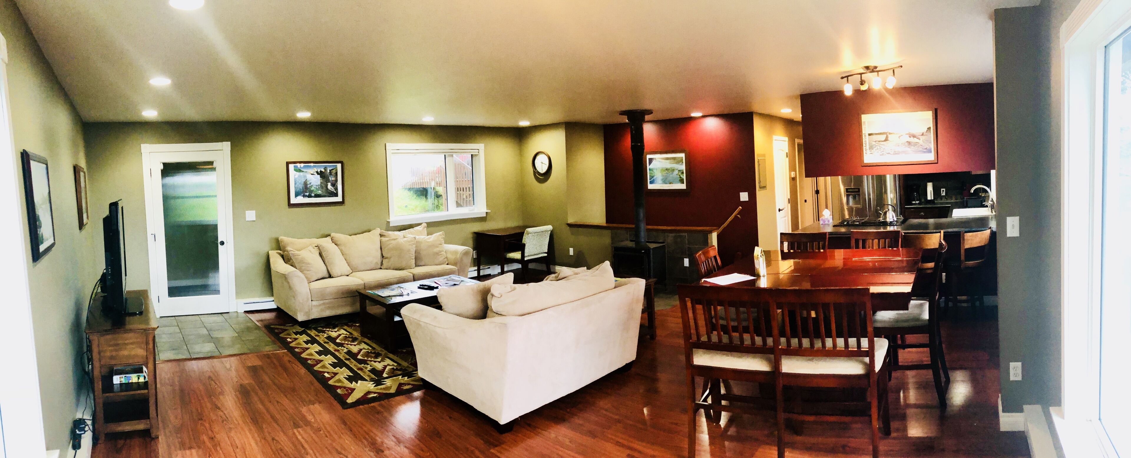 Smart TV, fireplace, DVD player, books