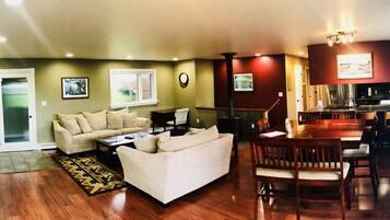 Smart TV, fireplace, DVD player, books
