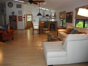 Smart TV, fireplace, DVD player, books