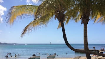 Plage à proximité, chaises longues, serviettes de plage