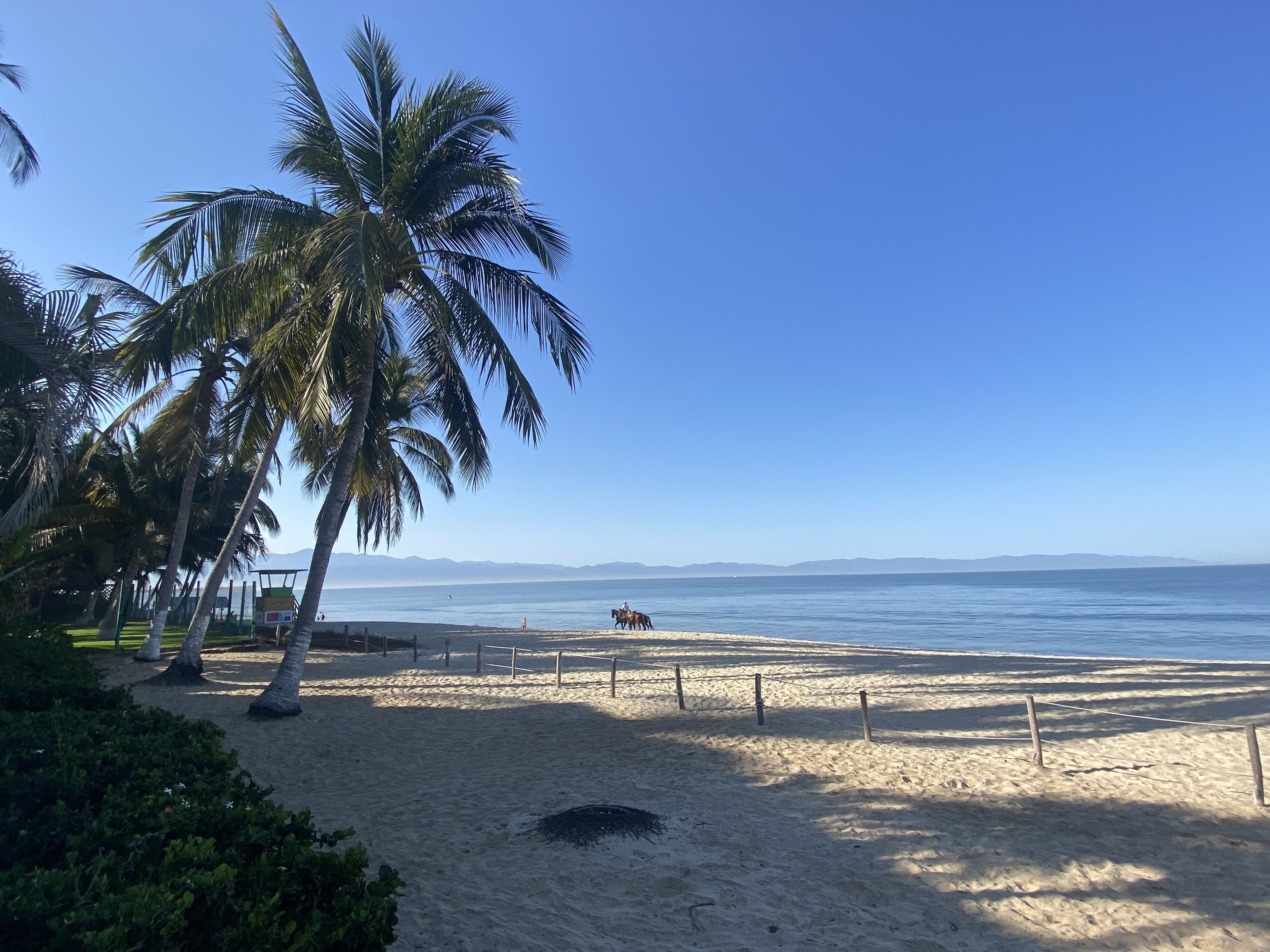 On the beach, sun loungers, beach towels