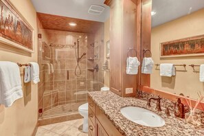 Ensemble douche/baignoire, sèche-cheveux, serviettes fournies