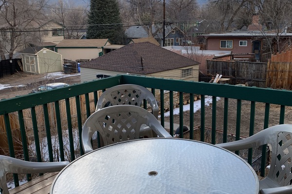 View of Pikes Peak from Main Level Deck with seating for six!