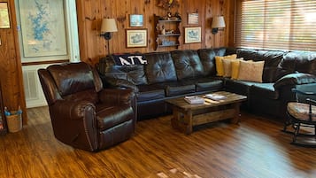 Smart TV, chimenea, reproductor de DVD y libros