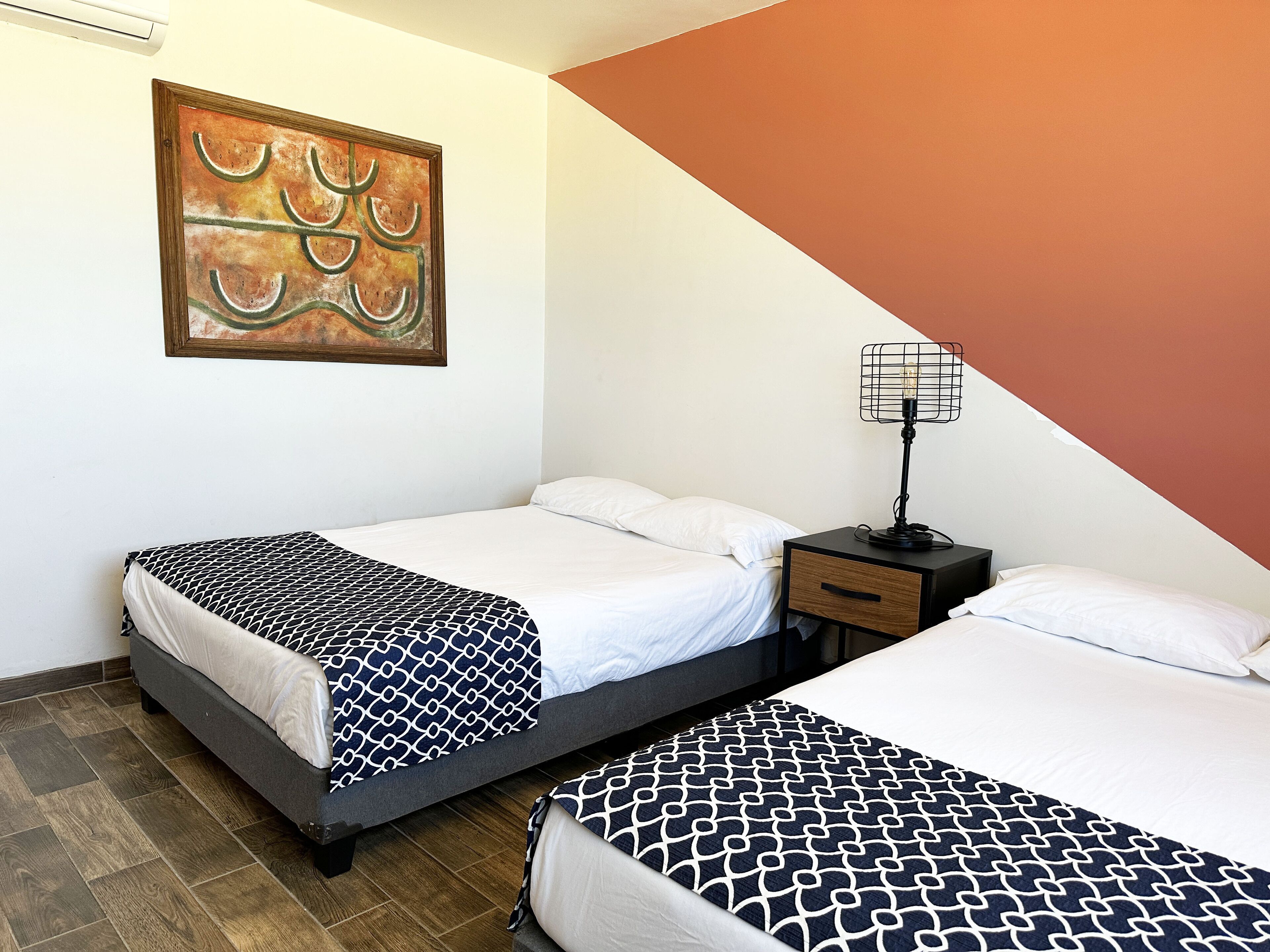 standard double room, 2 double beds, non smoking, beach view | 1 bedroom, desk, iron/ironing board, bed sheets