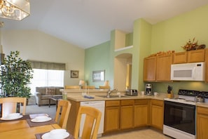 Family Villa, Private Pool, Garden Area | Shared kitchen | Fridge, microwave, oven