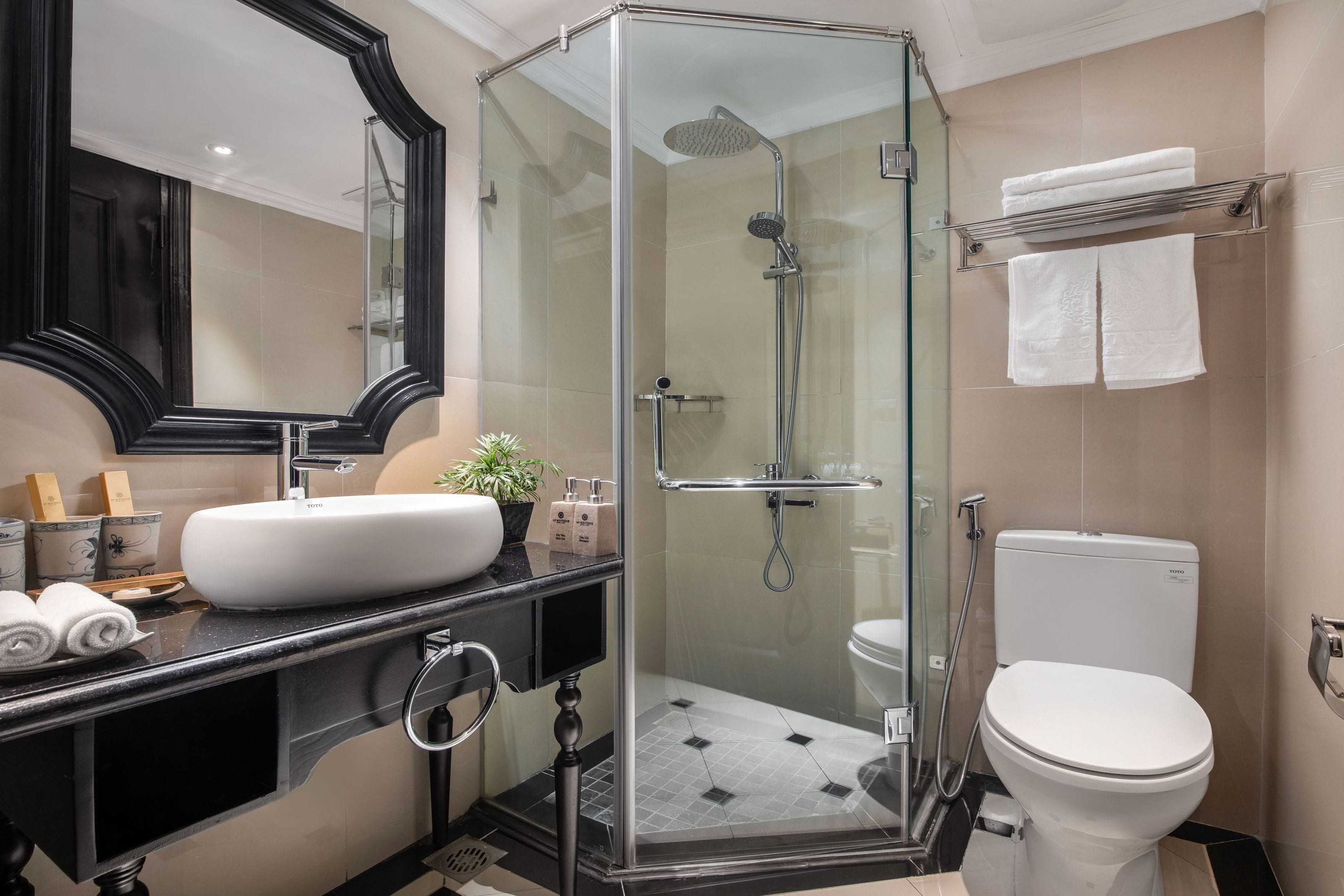 deep-soaking bathtub, free toiletries, hair dryer, dressing gowns
