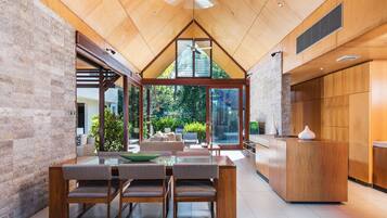 Breakfast, lunch, dinner served; international cuisine, pool views