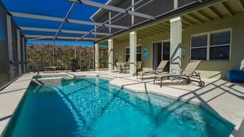Seasonal outdoor pool, sun loungers