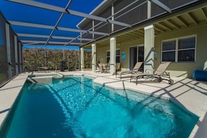Seasonal outdoor pool, sun loungers