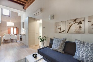 Flat-screen TV, books