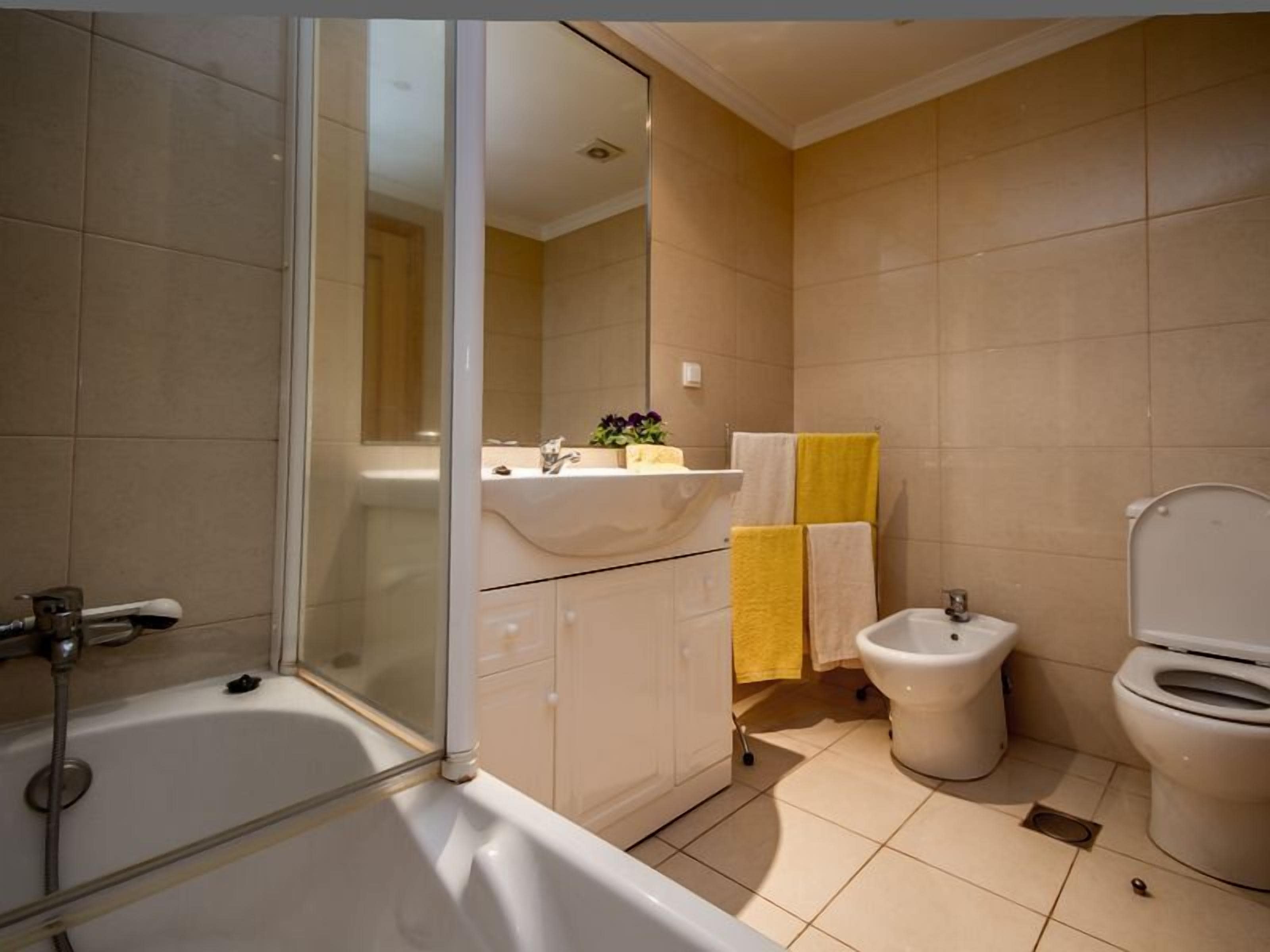 Combined shower/tub, jetted tub, hair dryer, bidet