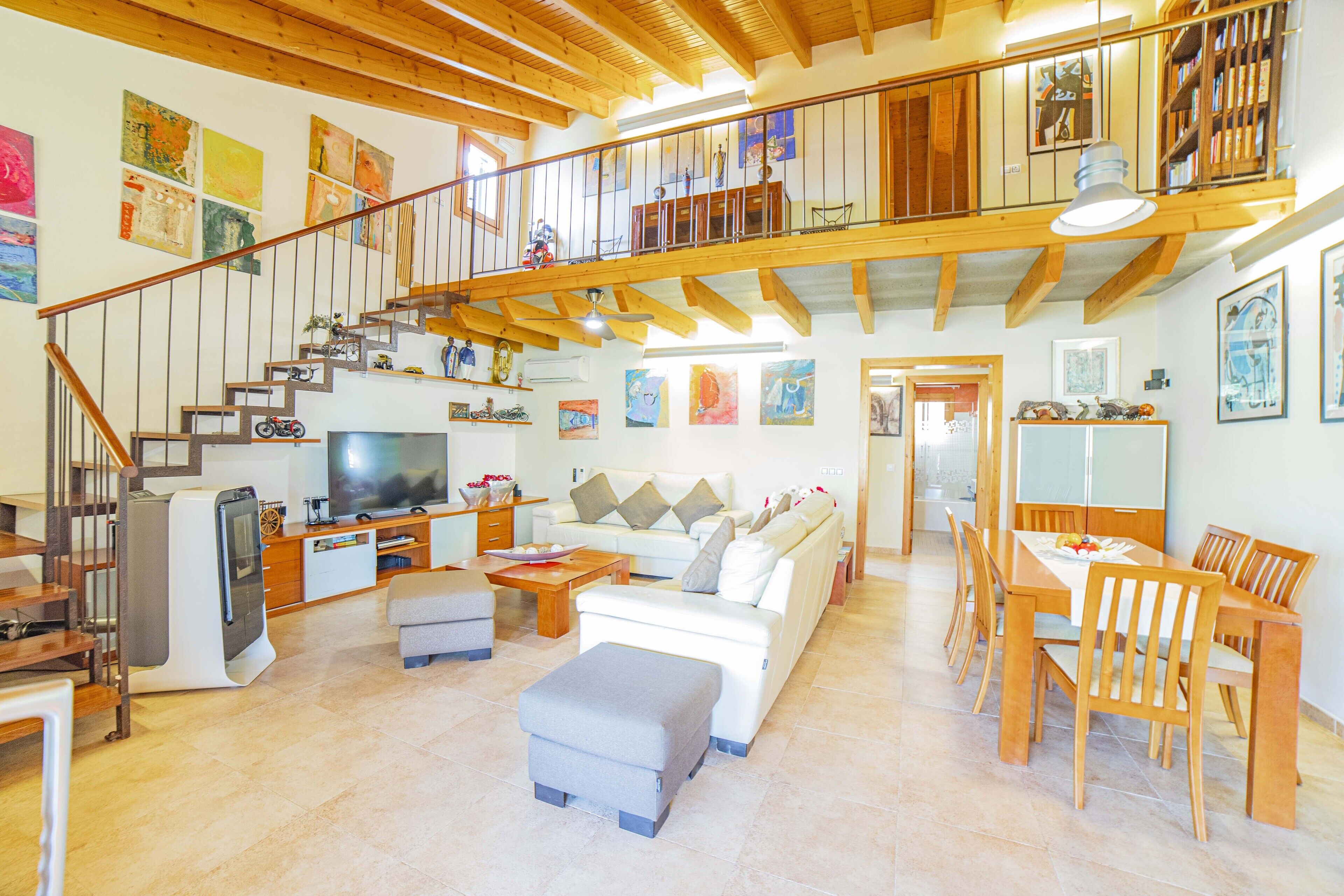 Smart TV, fireplace, DVD player, foosball