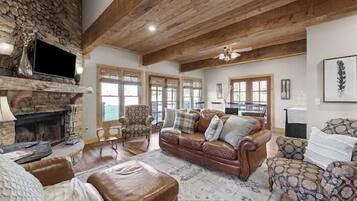 Smart TV, fireplace, video games, DVD player