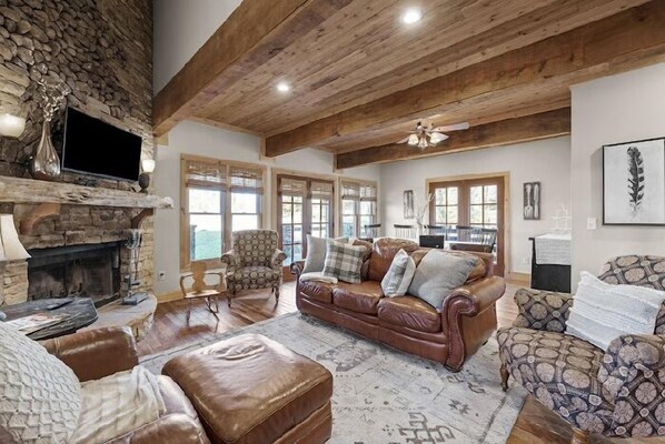 Smart TV, fireplace, video games, DVD player