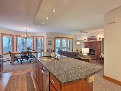 Spacious ski-in, ski-out 2-BR Jay Peak Village Condo, right on trail. A/C incl.!