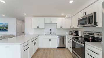 Fridge, microwave, oven, dishwasher