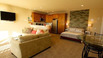 Een smart-tv, een dvd-speler, boeken en een filmbibliotheek