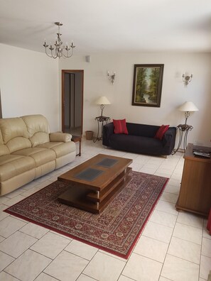 TV, fireplace, DVD player, books - Grande Maison des Tournesols. 5 bedroom gite with heated private pool, sleeps 11 (Saint-Jouin-de-Marnes)