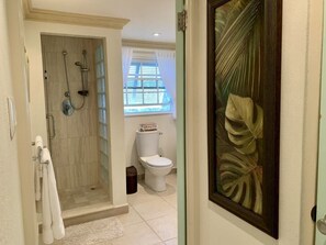 Tina, secadora de cabello, bidet, toallas 