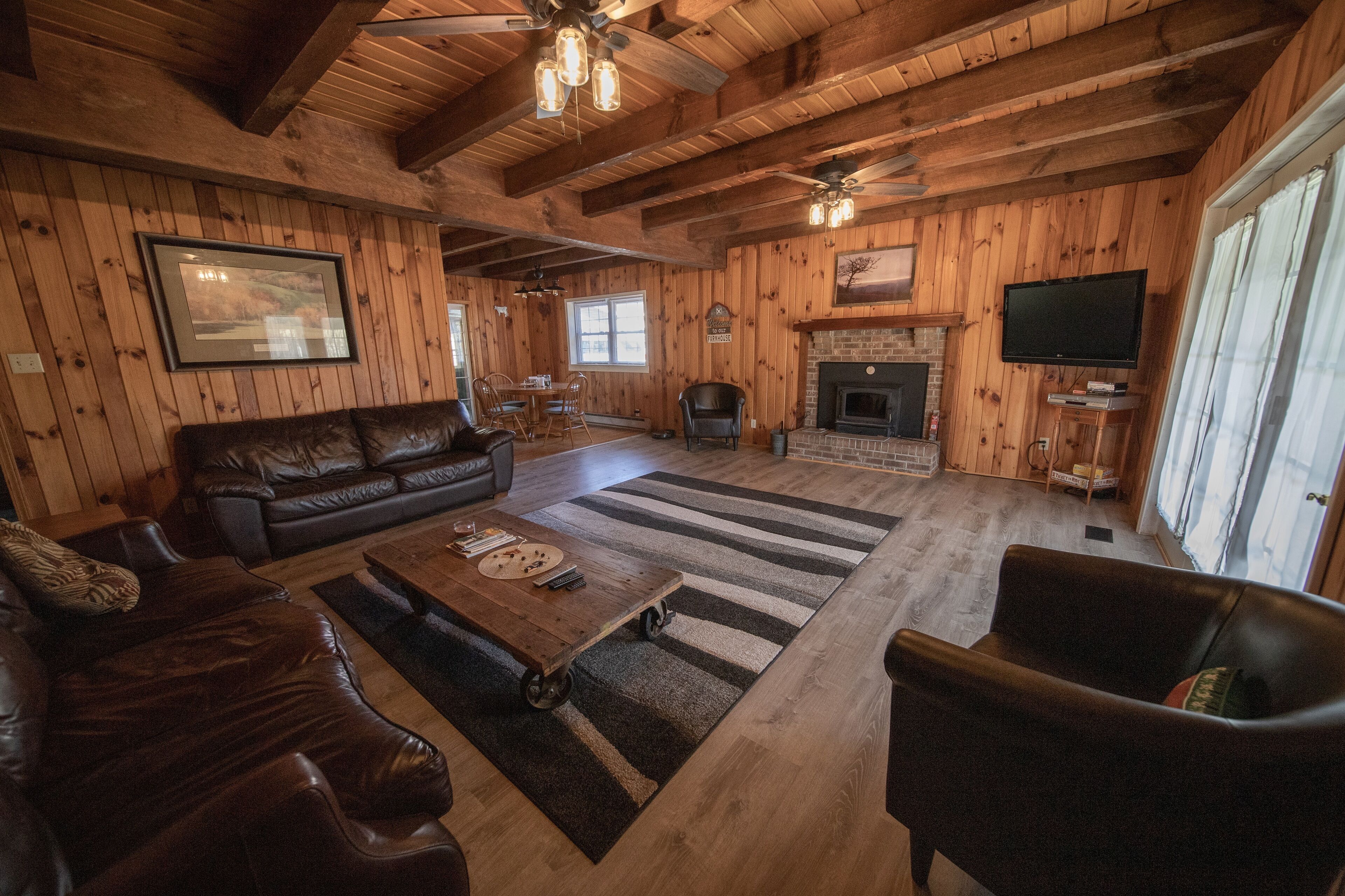 Smart TV, fireplace, DVD player, video library