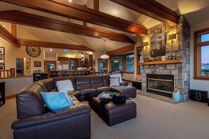 Smart TV, fireplace, music library, video library