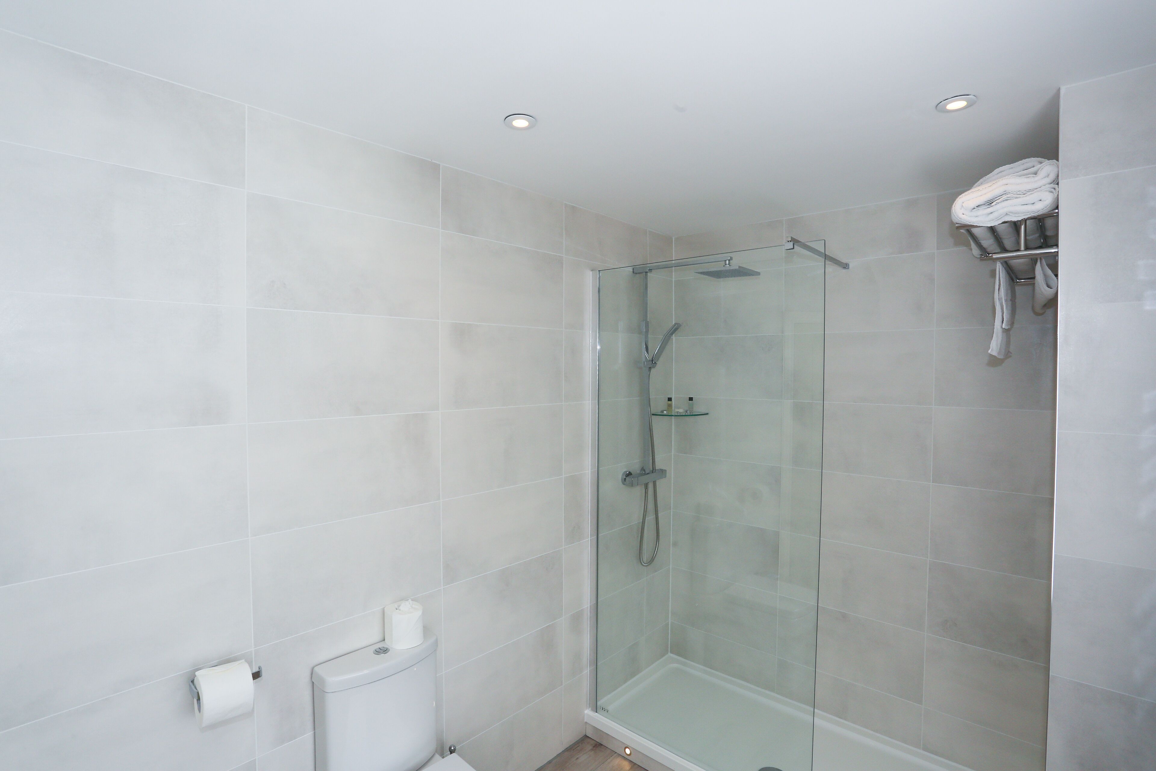 executive suite, lake view | bathroom | shower, free toiletries, hair dryer, towels