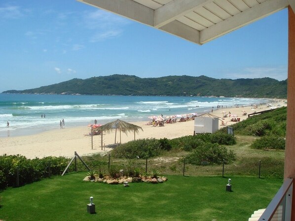 En la playa y camastros 