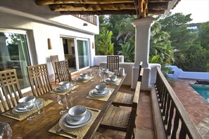 Outdoor dining - 7 bedrooms, 8 bath, Can Blanc, Luxury Villa Private Pool And Best Sea Views (San Miguel)