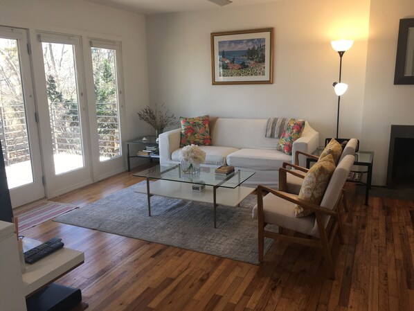 Smart TV, fireplace, video games, DVD player