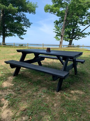 Outdoor dining - Charming Cottage with Private Beach (sleeps 6, A/C, Wifi & Kayaks) (Irving)