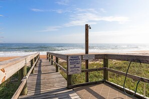 On the beach, sun-loungers, beach towels
