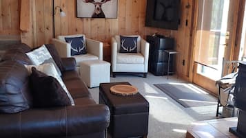 Smart TV, fireplace, DVD player, books