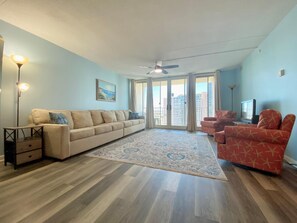 TV, DVD player, ping pong, books