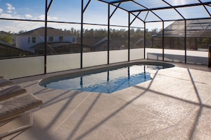 Seasonal outdoor pool, sun loungers
