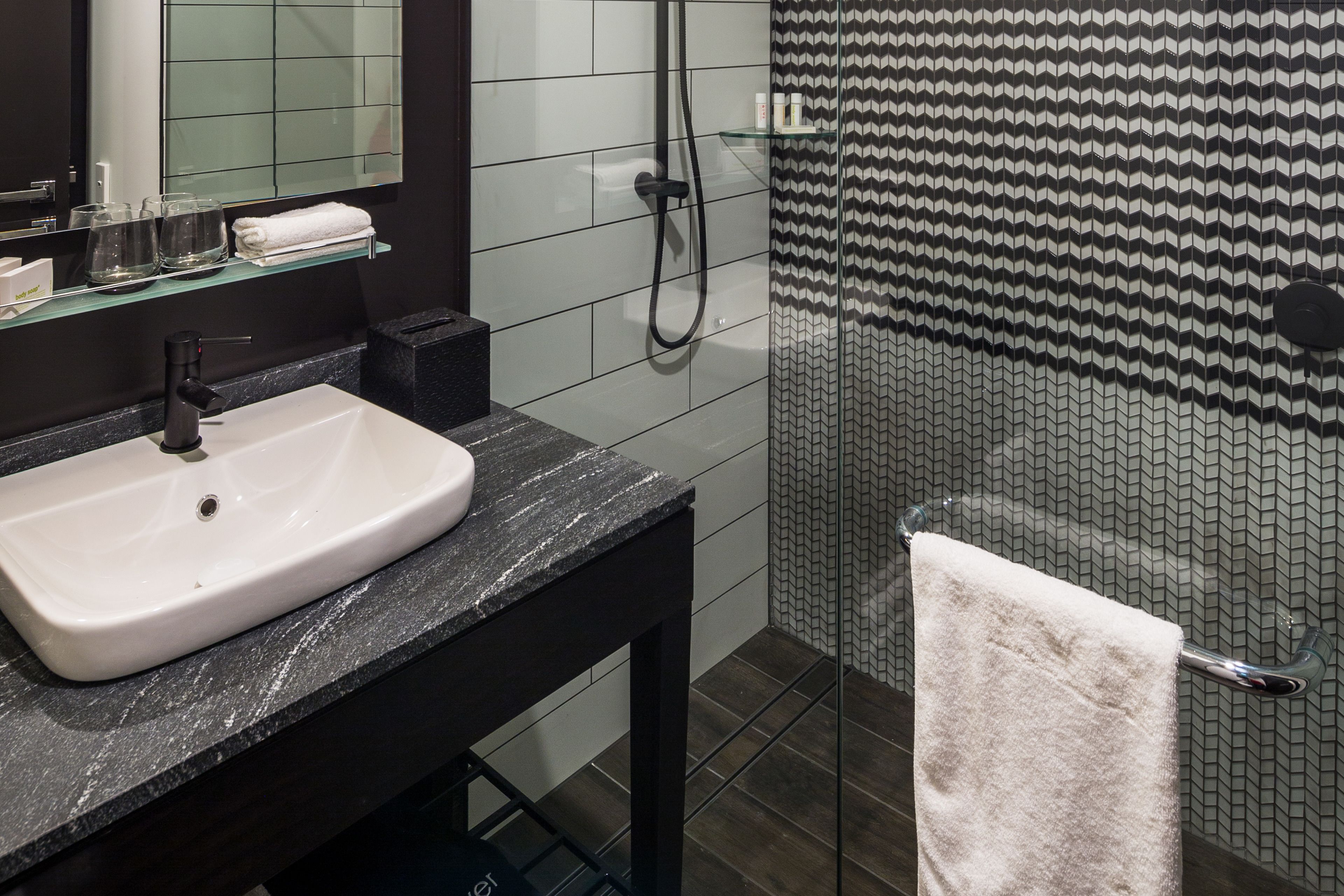 shower, rainfall showerhead, eco-friendly toiletries, hair dryer