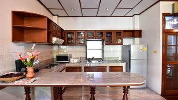 Penthouse | Private kitchen | Full-sized fridge, electric kettle